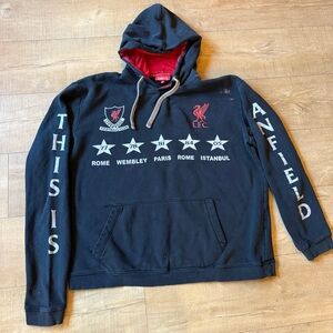 Y2K Liverpool FC Black red Graphic Hoodie this is Anfield European Cup size XL